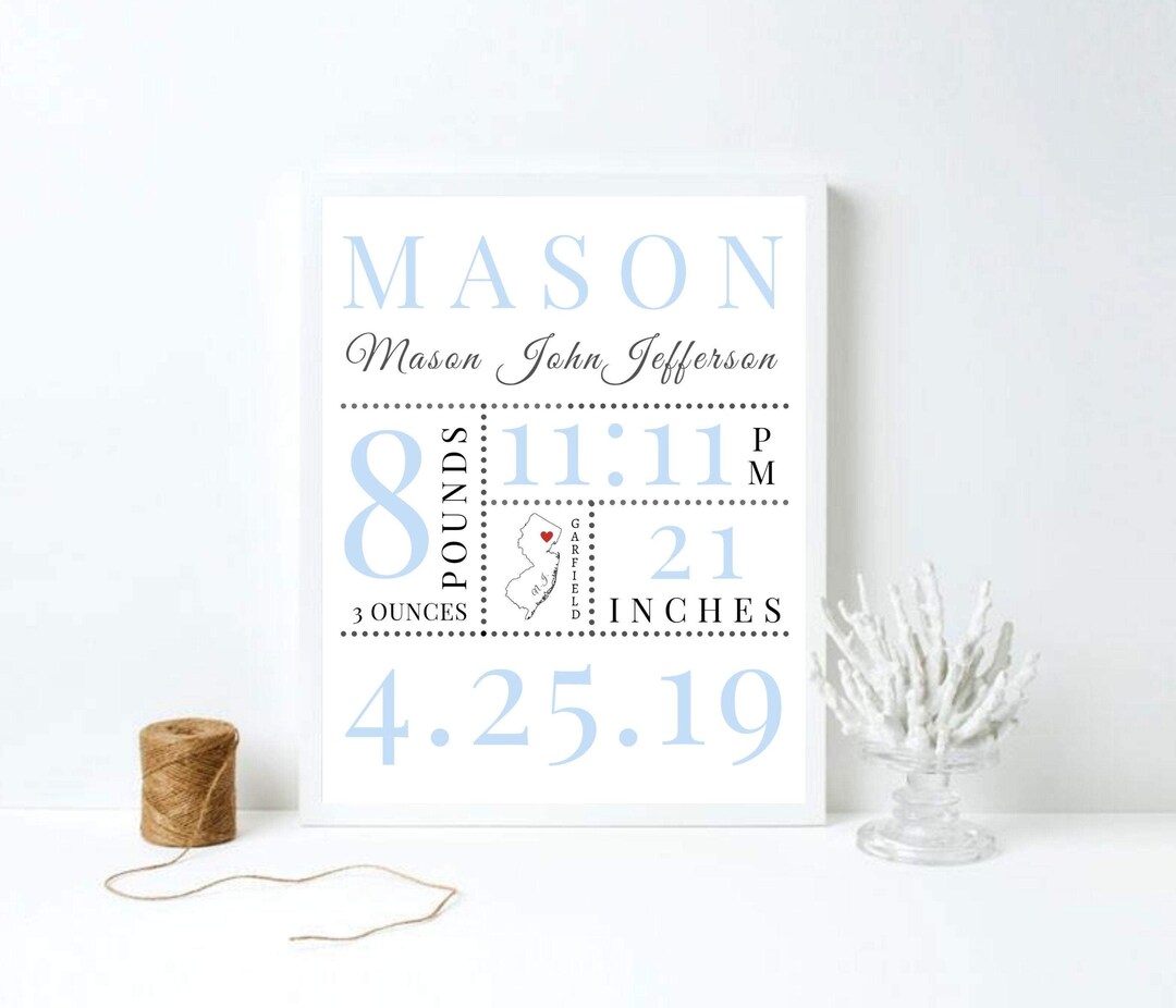 Baby Boy Baby Sign, Personalized Baby Wall Art, Baby Birth Stats Sign