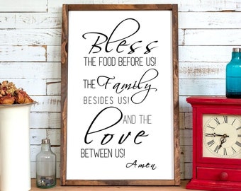 Bless the Food Rustic Wood Sign - Farmhouse Kitchen Decor