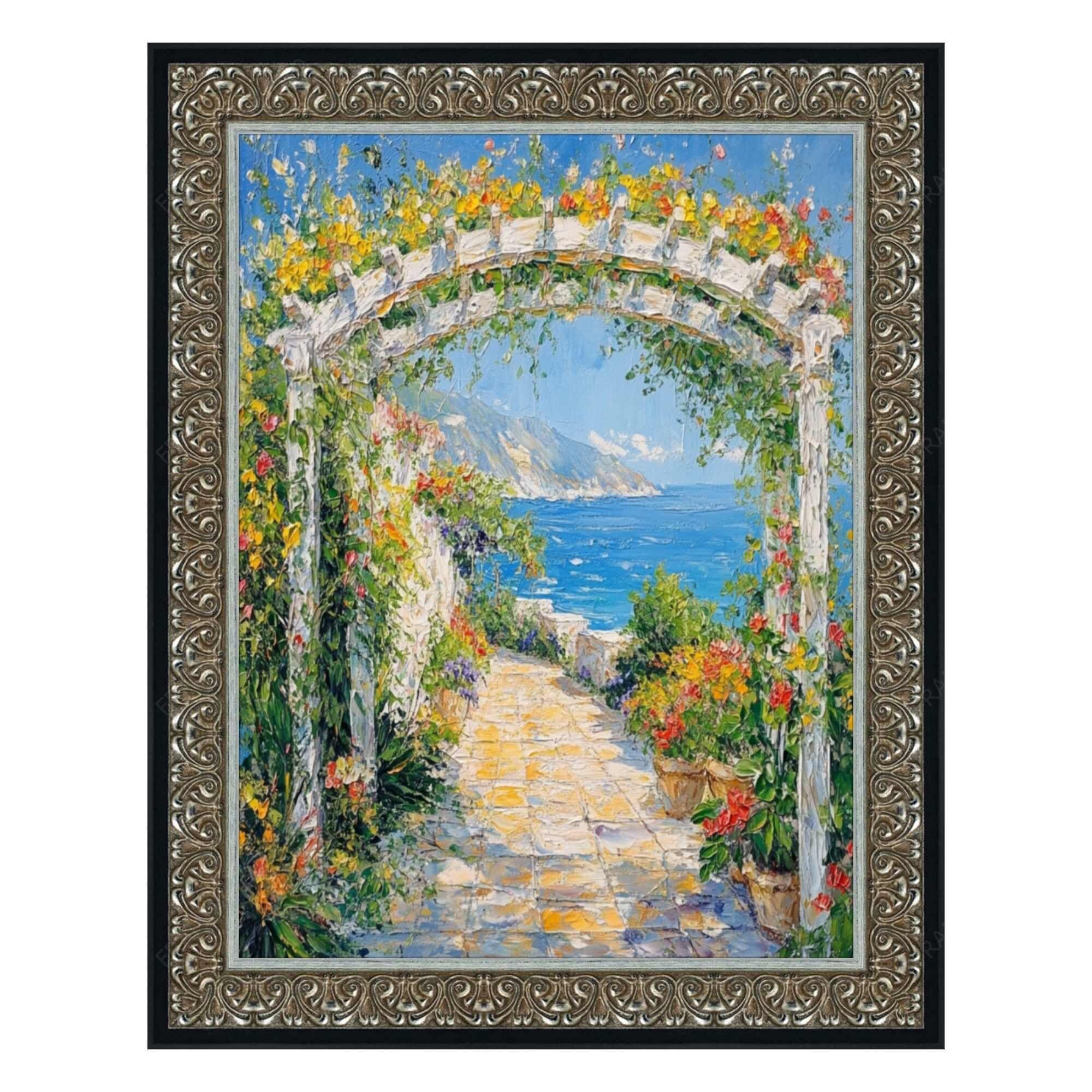 花の風景 絵画 シルバーフレーム 花柄アンティークシルバーとブラックリップの額縁 16x20 フレーム