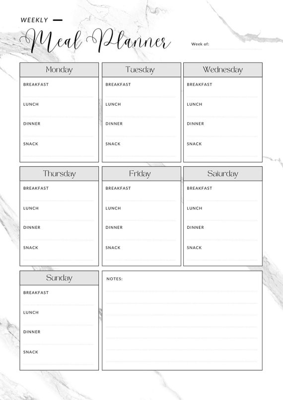 Printable Weekly Meal Planner Weekly Planner Printable Menu | Etsy