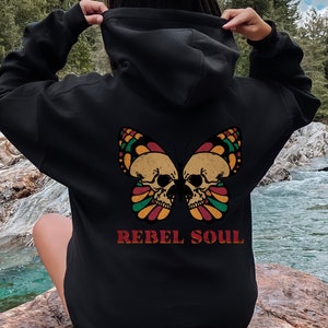 Rebel Soul Heavy Blend Hooded Sweatshirt, Halloween Hoodie, Cute Fall Hoodie gift, Boho Sweatshirt, Butterfly Wings Hoodie, Print on Back