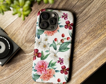 Cottage Core Phone case, Tough Phone Cases, Samsung Galaxy Phone case, Coquette Phone Case, Peonies Pattern, iPhone Pro Max Case, Moms Gift