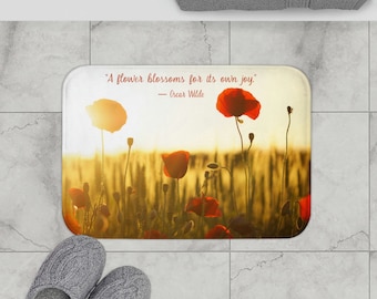 Poppy Field Bathroom Mat, Bath Mat with Poppies for Mom, Wild Flower Bath Mat, Mother's Day Gift, Flower Field Bath Mat for Airbnb, Home