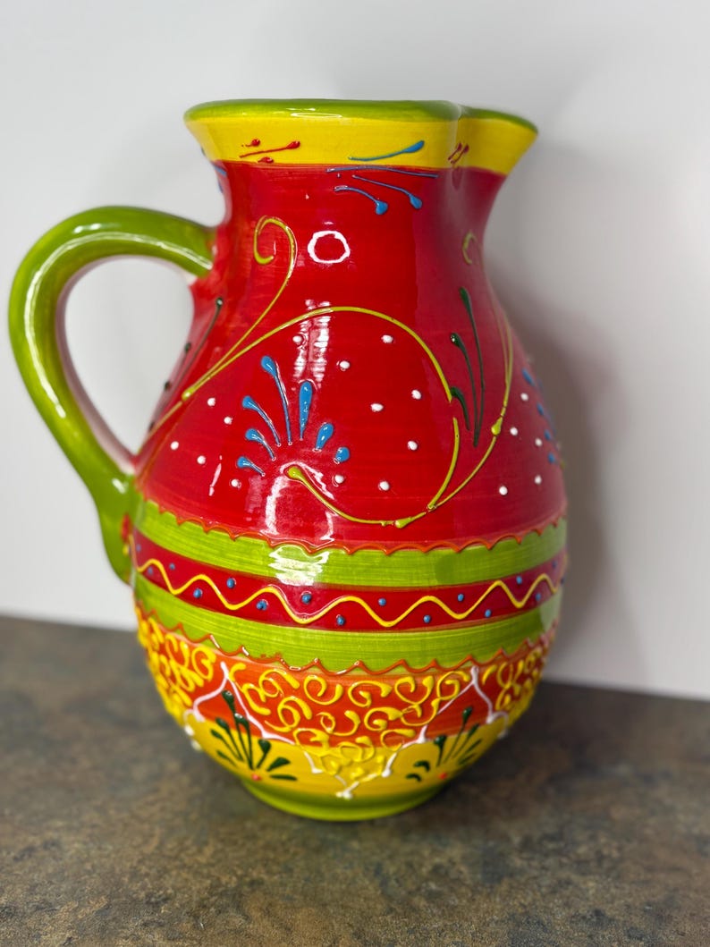 Pitcher In Spanish Hand Painted Spanish Water Pitcher - Etsy