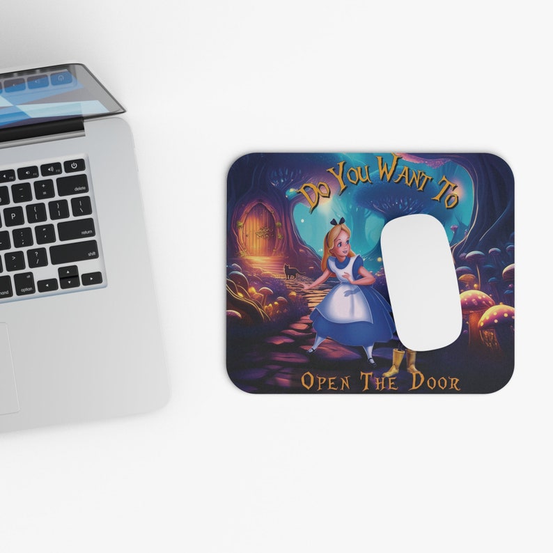 Whimsical Mouse Pad with Alice in Wonderland and Coraline Adventures, Stain-Resistant Cloth Top image 5