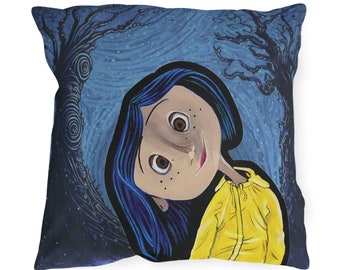 Almohada inspirada en Coraline, cojín al aire libre, decoración festiva del patio, almohada decorativa