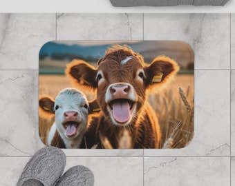 Alfombrilla de baño con lengua de vaca afuera, alfombra de baño de microfibra, regalo para amantes de los animales, decoración divertida de granja, accesorio de baño con forma de vaca