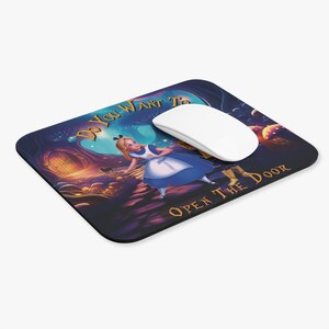 Whimsical Mouse Pad with Alice in Wonderland and Coraline Adventures, Stain-Resistant Cloth Top image 3