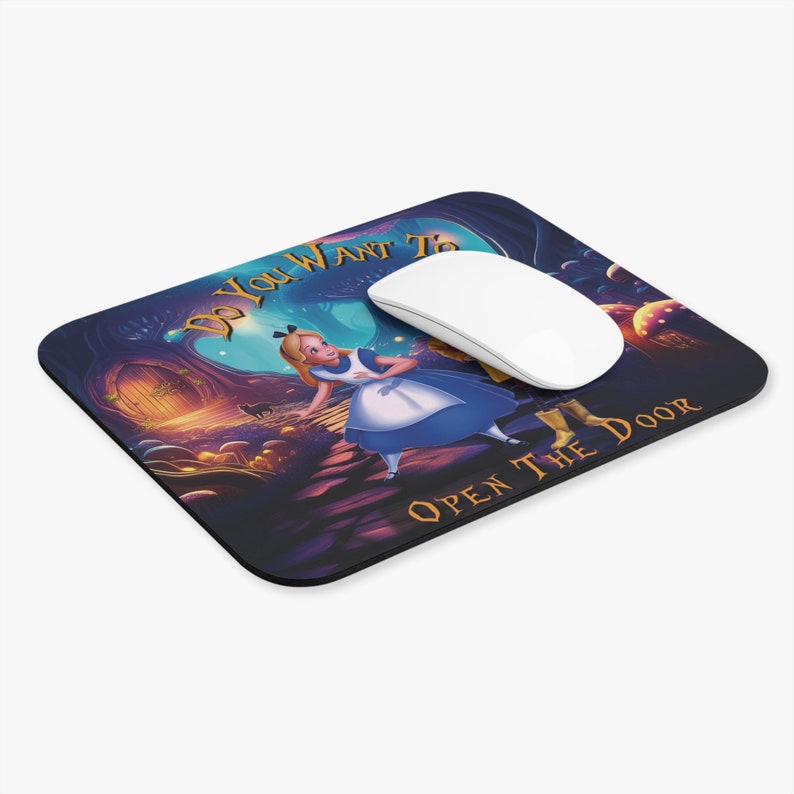 Whimsical Mouse Pad with Alice in Wonderland and Coraline Adventures, Stain-Resistant Cloth Top image 3