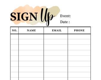 Editable Sign up Sheet Template Printable Sign up Template Sign up Editable Sign up Sheet Template Printable Sign up Template Sign up