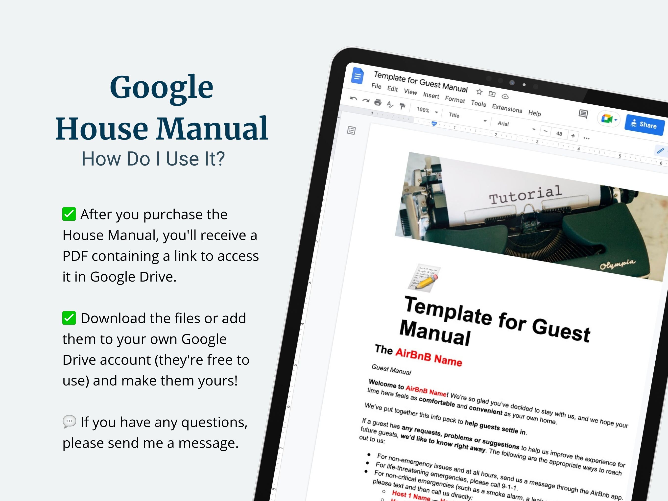 House Manual Google Drive Template | Welcome Book, Guest Manual &amp; House Rules - Etsy