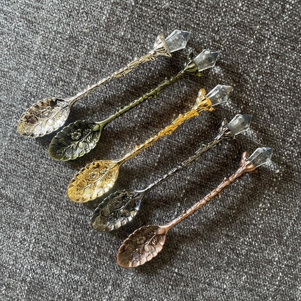 Witchy Crystal Spoons - Crystal Vintage Spoon - Metal Spoon - Witchy Gifts - Crystal Spoon - Mini Spoon - Tea Spoon - Crystal Gifts