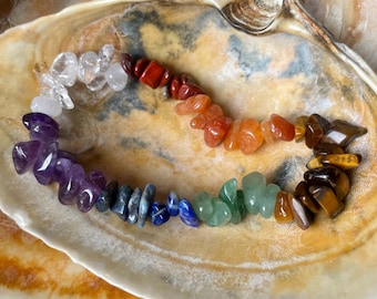 Healing Seven Chakra Crystal Chip Beaded Stretchy Bracelets