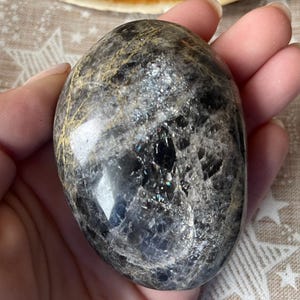 Black Moonstone Shimmer Crystal Palmstone #1