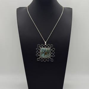 Large 74.6 Ct Natural Spiderweb Turquoise with Fine and Sterling Silver Pendant Necklace &quot;Sunflower&quot;
