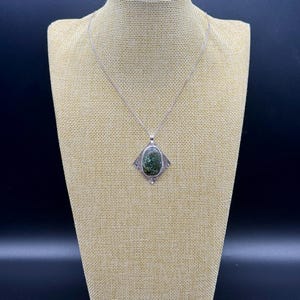 24.8 Ct Natural Green Spiderweb Turquoise and Silver Textured Open Back Pendant Necklace