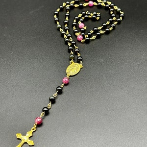 Obsidian and Tanzanian Cranberry Ruby 5 Decade Chain Rosary - Easter Gift - Gemstone Beads - Devotion Tool - Unique Rosary