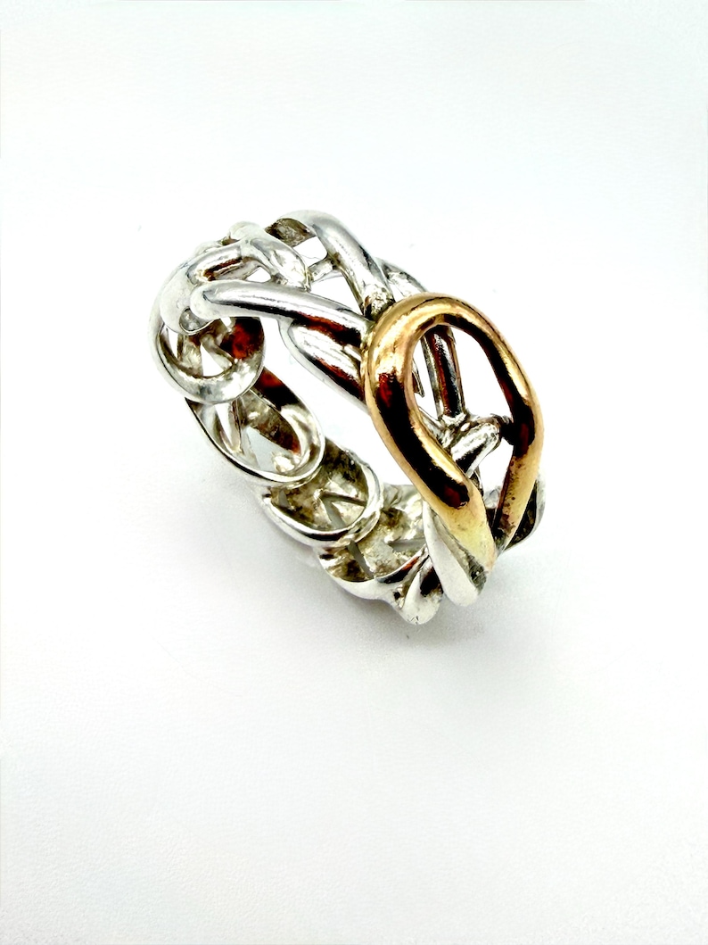 Alien/Angel ring band with sterling silver and gold US size 9 image 7