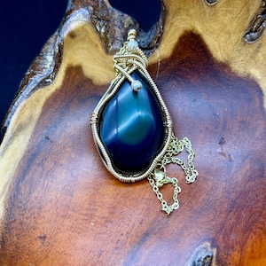 66.2 Carat Mexican Rainbow Obsidian and 14K Gold Filled Pendant