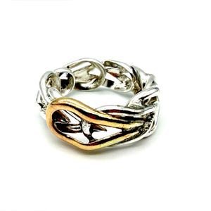 Alien/Angel ring band with sterling silver and gold US size 9 image 1