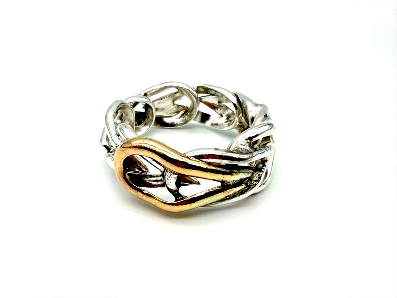 Alien/Angel ring band with sterling silver and gold US size 9 image 1