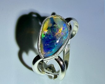 Alien Ring Band, Sterling Silver, Australian Black Opal, Handmade Jewelry