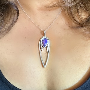 Australian Lightning Ridge Natural Crystal Opal and Sterling Silver Pendant