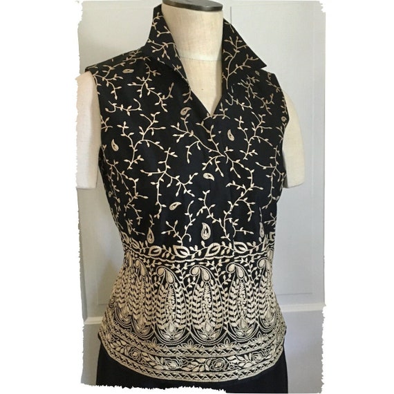 Vintage Talbots Black Silk Gold Embroidered Sleev… - image 1