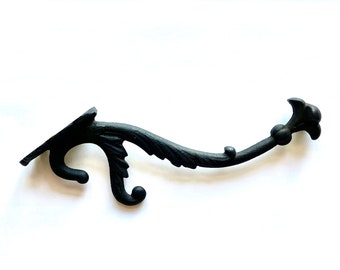 Vintage Black Cast Iron Triple Hook: Ornate Victorian Style