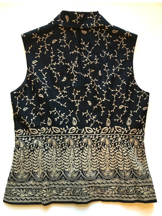 Vintage Talbots Black Silk Gold Embroidered Sleev… - image 4