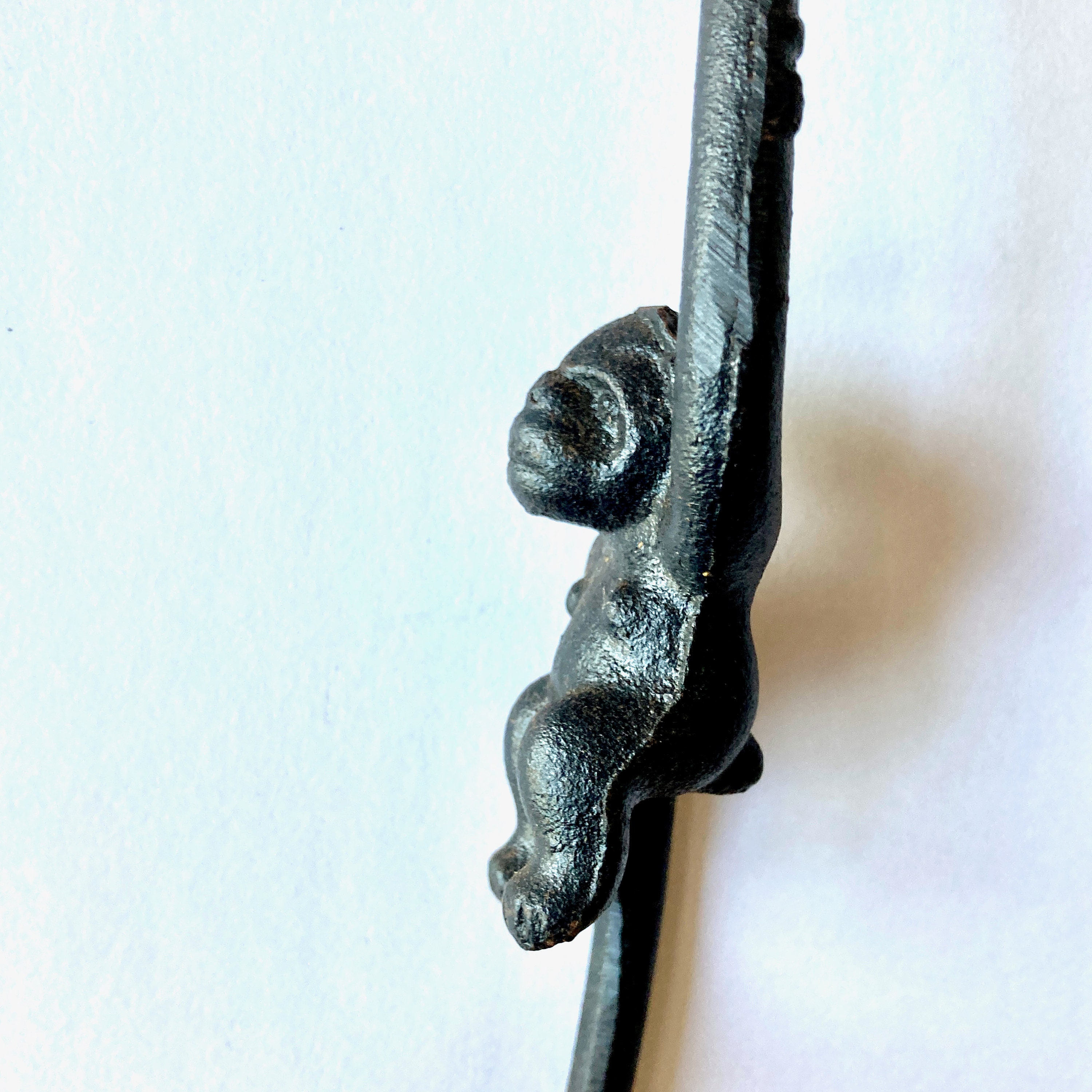 Vintage Black Cast Iron Hanging Plant Hook Monkey Design 8-1/4