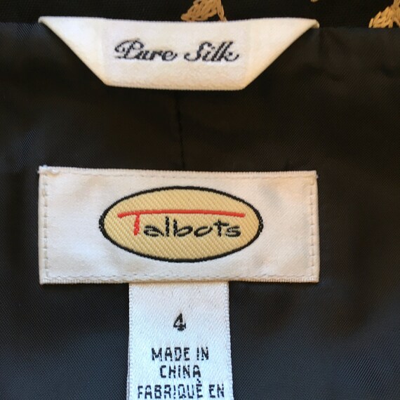 Vintage Talbots Black Silk Gold Embroidered Sleev… - image 9