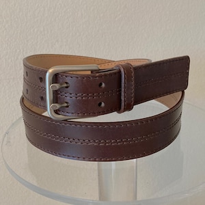 Vintage Italian Leather Belt: Dark Brown Double Prong Buckle  display picture 2