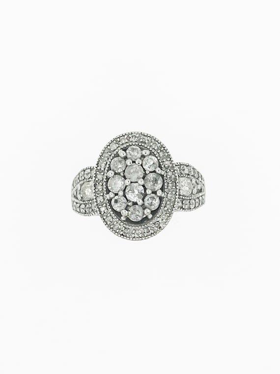 1 TWC. Cluster Ring in 10k White Gold - image 1