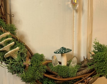 Suncatching Mossy Mushroom Wreath | Handmade Cottagecore Wall Decor