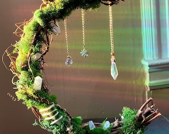Suncatching Mossy Mushroom Wreath | Handmade Cottagecore Wall Decor