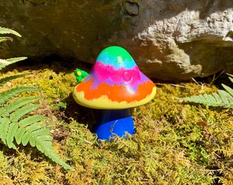 Tye Dye Frog Mushroom Handpainted | Unique Decor | Fairy Decor | Cottagecore