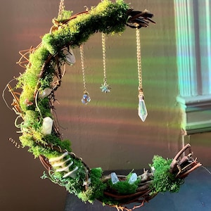 Suncatching Mossy Mushroom Wreath Handmade Cottagecore Wall Decor Without mushroom