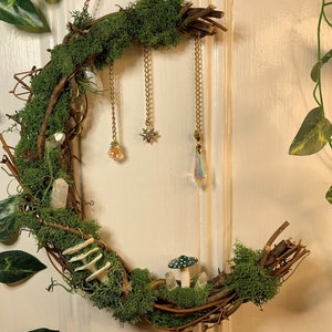 Suncatching Mossy Mushroom Wreath Handmade Cottagecore Wall Decor With mushroom