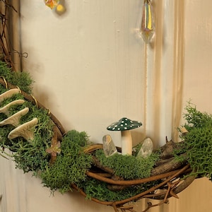 Suncatching Mossy Mushroom Wreath Handmade Cottagecore Wall Decor image 1