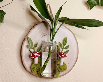 Mushroom Frame Wall Planter | Cottagecore Propagation Station Wall Hanging | Handmade Wall Planter | Unique Decor