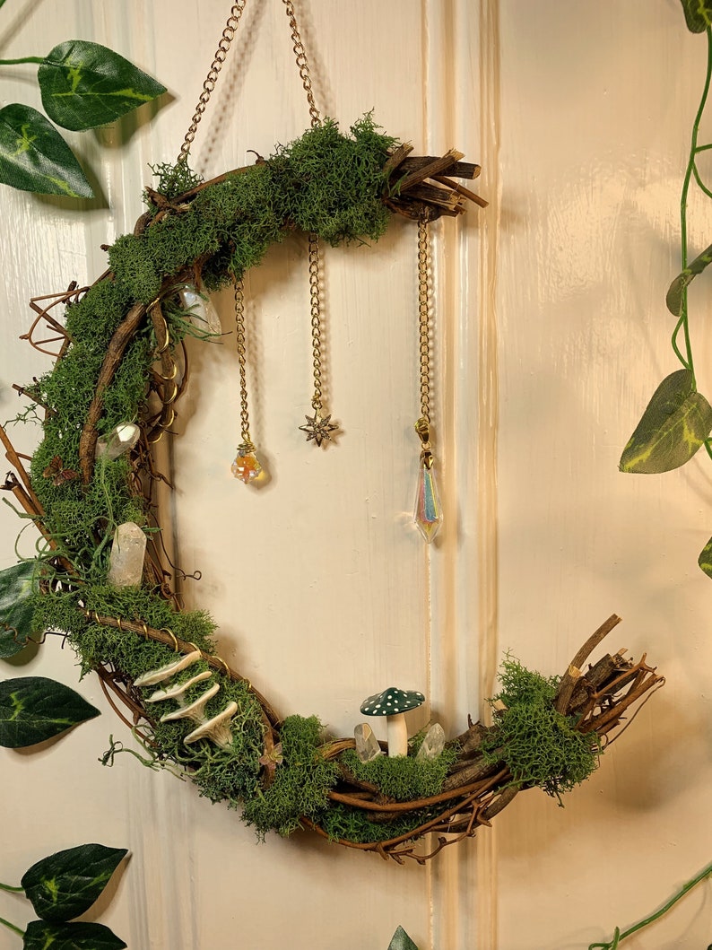 Suncatching Mossy Mushroom Wreath Handmade Cottagecore Wall Decor With mushroom