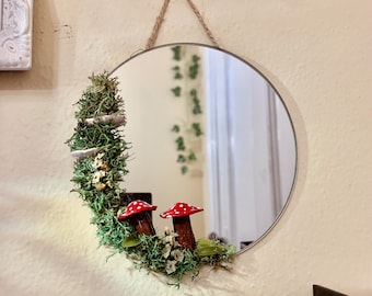 Mossy Mushroom Mini Mirror Portal | Unique Wall Hanging | Cottagecore | Handmade gift | Minimalist | Unique Decor