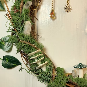 Suncatching Mossy Mushroom Wreath Handmade Cottagecore Wall Decor image 4