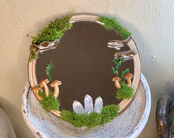 Enchanted Moss Forest Mushroom Mirror Mini Portal | Handmade Cottagecore | Fairy | Unique Decor