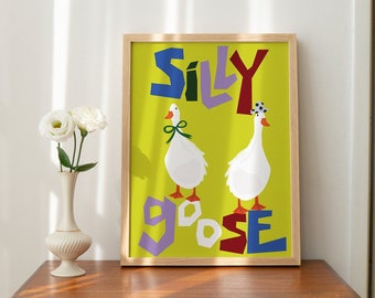 Yellow Silly Goose Digital Art Print – Playful Printable Wall Decor for Office