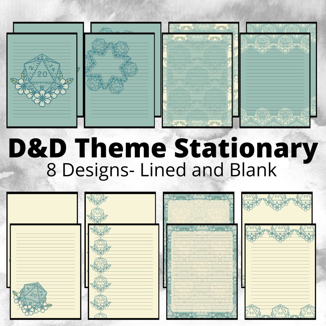 D&amp;D D20 Stationary Line and Blank Pages 8 Different Designs - Etsy