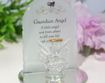 Glass Guardian Angel Ornament A beautifully elegant handmade glass angel ornament with heartfelt memorial sentiment.