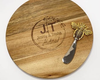 Personalised Cheese Board with Bee Spreader.