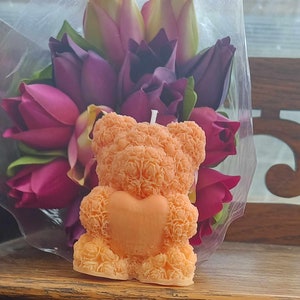 Made to order Orange Teddy with Love Heart. Made with a Rapeseed and coconut blend Vegan Friendly. Kosher and Halal Certified image 1